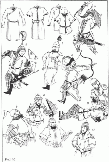 Виды покроя и изображения &laquo;наддоспешных&raquo; халатов и панцирей из органических материалов.