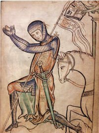 рыцарь в хоберке и кольчужном капюшоне с клапаном