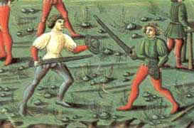 меч и баклер, средневековый рисунок, фреска, фехтование