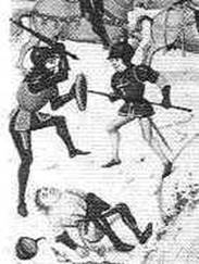 меч и баклер, средневековый рисунок, фреска, фехтование