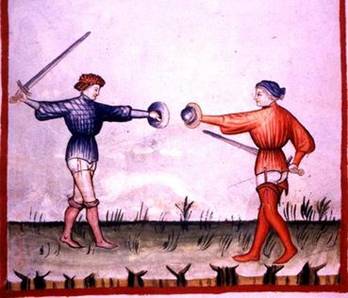 меч и баклер, средневековый рисунок, фреска, фехтование