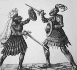 меч і баклер, средньовічний малюнок, фреска, фехтвання