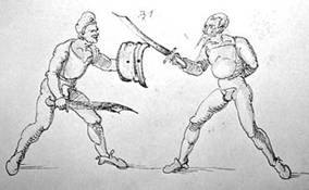 меч и баклер, средневековый рисунок, фреска, фехтование