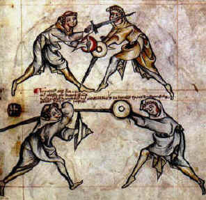 меч и баклер, средневековый рисунок, фреска, фехтование