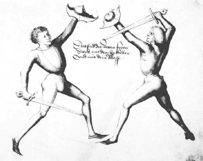 меч и баклер, средневековый рисунок, фреска, фехтование