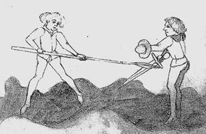 меч и баклер, средневековый рисунок, фреска, фехтование, копе