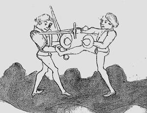 меч и баклер, средневековый рисунок, фреска, фехтование, нога