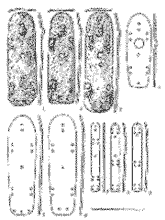 Панцирные пластины из тюркских памятников Горного Алтая: 1-3 - Урочище Балчикова-3; 4-9 - Балык-Соок-I.