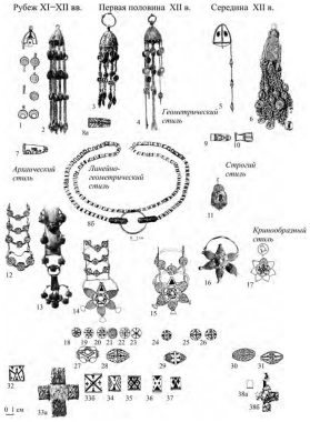Украшения скано-зерненого убора первой половины XII в.