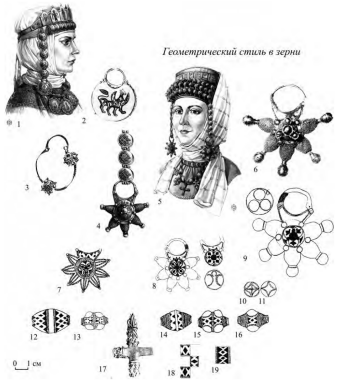 Скано-зерненый убор во второй половине XII - первой трети XIII в. Геометрический стиль зерни