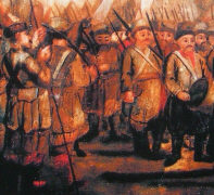 Запорожские казаки на марше. Фрагмент картины кон. XVII в. неизвестного автора (Музей Войска Польского, Варшава).