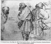 Рисунок Р. Савари, изображающий холопов в кафтанах. Виден вариант застежки на пуговицы. 