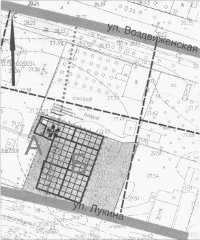 Власьевский 2 раскоп в Великом Новгороде. А, Б – усадебные участки в пределах раскопа; * – место находки матрицы для изготовления деталей высоких наконечников ножен мечей 