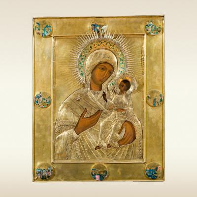 Икона. Богоматерь Иверская, со сказанием. 17 век