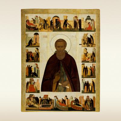 Икона. Преподобный Сергий Радонежский с житием