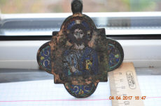 Икона-квадрифолий перегородчатые эмали. Спаситель - Дева Мария