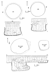 Сидоровское городище. Раскоп 9:1 — хоз. яма 3; 2 — хоз. яма 1; 3 — хоз. ямы 2 и 4.