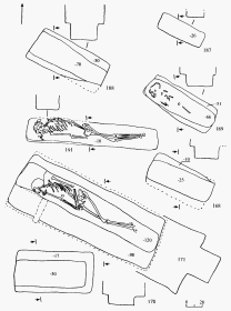 Могильник 1. Раскоп 11. Чертежи погребений №№ 168, 170, 171, 187, 188, 189, 191
