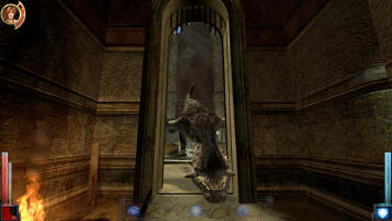 Орочий дракон вставляет голову в дверь в Dark Messiah of Might and Magic