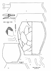 Язічок пряжки, керамика Пражская археологическая культура. Селиште, полуземлянка 2.