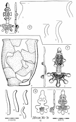 Древнеславянские пальчатые фибулы. 1-4 - Демьянов, жилище 1; 5-10 - Яссы, Кручеалуй Ференц, жилище 1/1964; 11-12-Великая Слобода, жилище 63.