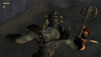 Свирепый орк с шестопёром и полурослики