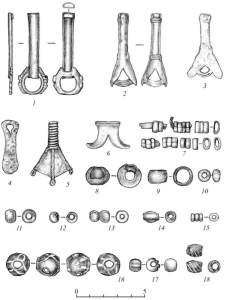 Бронзовые подвески, пронизи, бусы