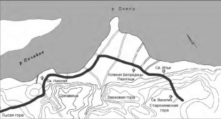 Карта Киева X-XII вв. Реконструкция уличной сети и топографии храмов