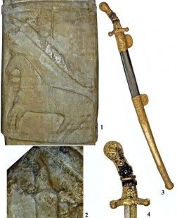 1-2 - Збручское изваяние, сторона С; 3, 4 - Cабля Карла Великого (Вена).