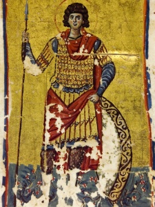 св. Прокофий в двухзаклепочном ламелляре. Рукопись А648, стр. 60г, Национальный Центр рукописей Грузии