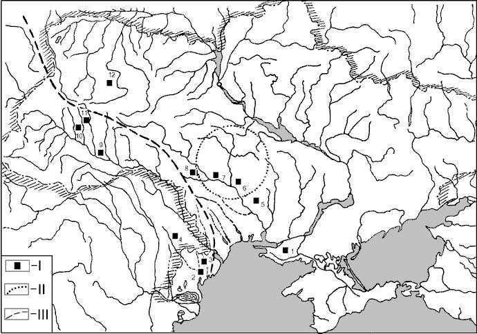 Ситуаційний план розміщення пам’яток другої половини ІІ тис. до нар. Хр. в контексті локалізації Ексампею і Бурштинового Шляху
