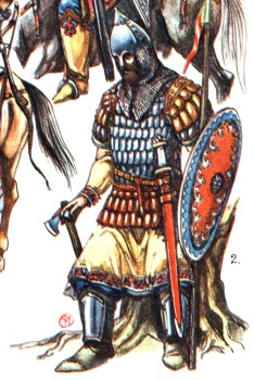 Древнерусский дружинник XII века. Художник М. В. Горелик