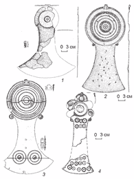 Бронзовые пластинчатые налобники первого типа