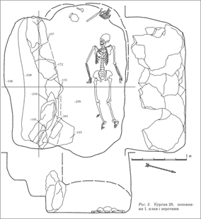 Курган 28 захоронение 1, план и пересечения