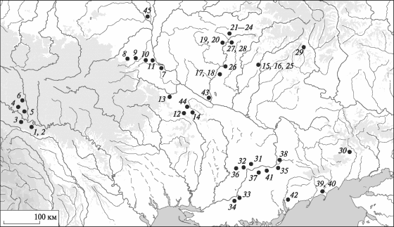 Распространение ударно-рубительной оружия на территории Северного Причерноморья. Нумерация подана согласно каталога