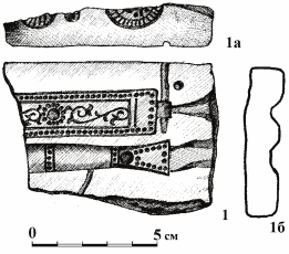 Каменная литейная форма с Муромского городка. 1 - лицевая сторона, 1а - боковая сторона, 1б - сечение.