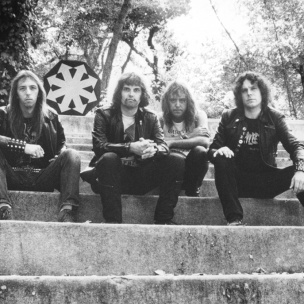 Cirith Ungol 1980: Pictured left to right: Tim Baker (vocals), Robert Garven (drums), Greg Lindstrom (guitars, keyboards, bass, E. Bow, vocals), Jerry Fogle (guitars)
